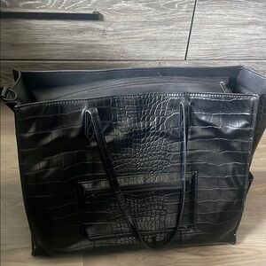 BEIS Black Croc-Embossed Tote Bag